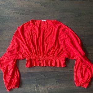 Ribbed Cropped Long Sleeve, Red - En Creme